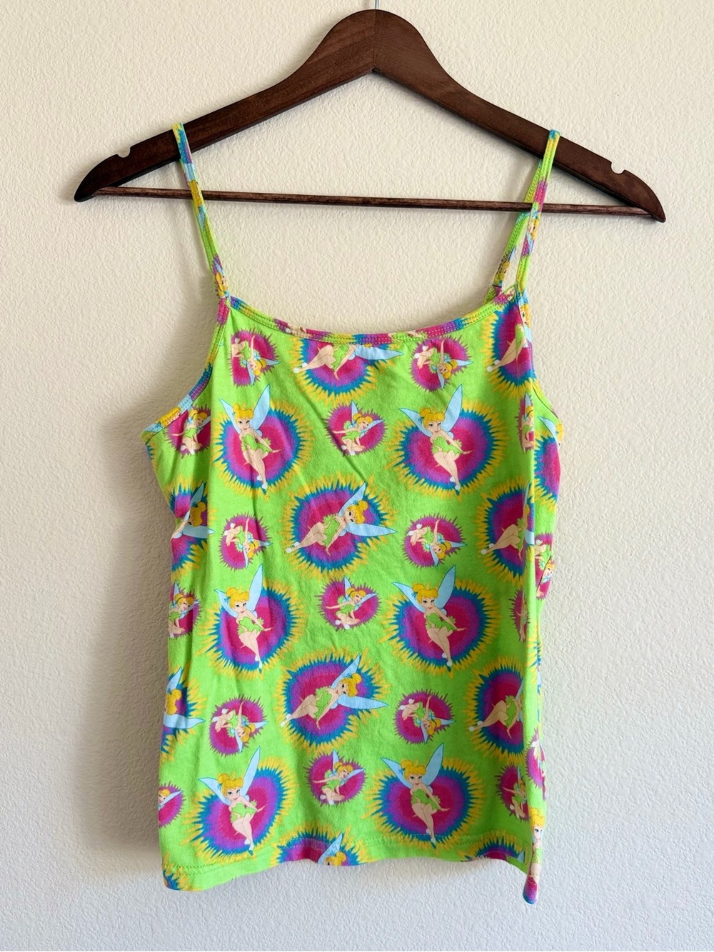 Vintage Y2K Disney Tinker Bell Tie Dye Cami Tank Top Fairy Size M 100% Cotton